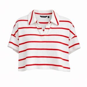 Vineyard Vines Terry Towel Stripe Polo White And Flame Relaxed Fit Medium